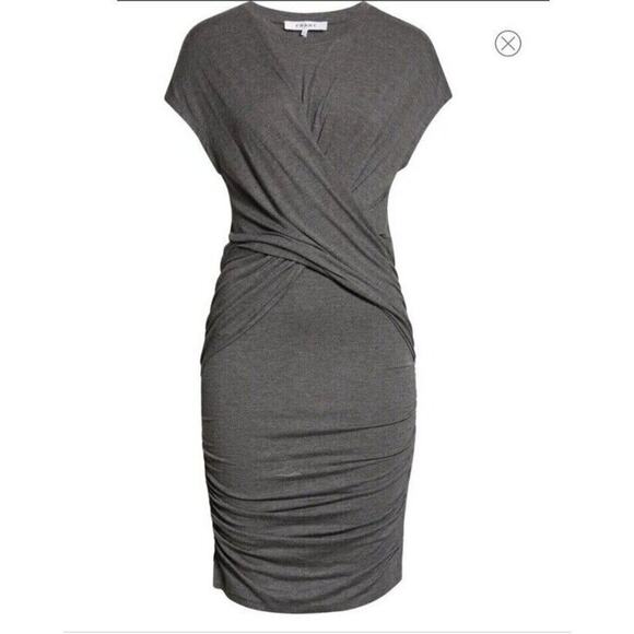 FRAME Ruched Crisscross Wrap Detail Bodycon Cap Sleeve Jersey Knit Dress XS - Picture 1 of 9